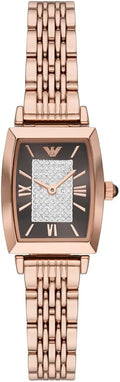 Emporio Armani Gianni T-Bar Analog Crystal Brown Dial Rose Gold Steel Strap Watch For Women - AR11407