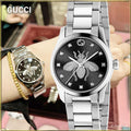 Gucci G Timeless Quartz Diamonds Black Dial Silver Steel Strap Watch For Women - YA1265024