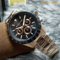 Michael Kors Layton Chronograph Black Dial Rose Gold Steel Strap Watch For Men - MK8824