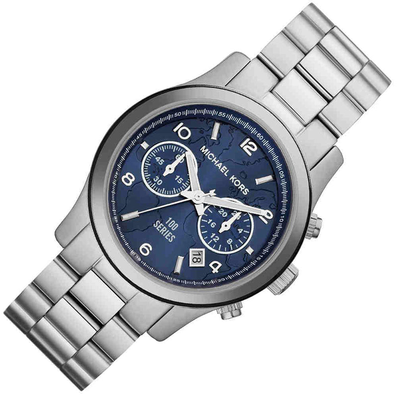 Michael Kors Hunger Stop 100 Series Navy Blue Dial Silver Steel Strap Watch for Women - MK5814