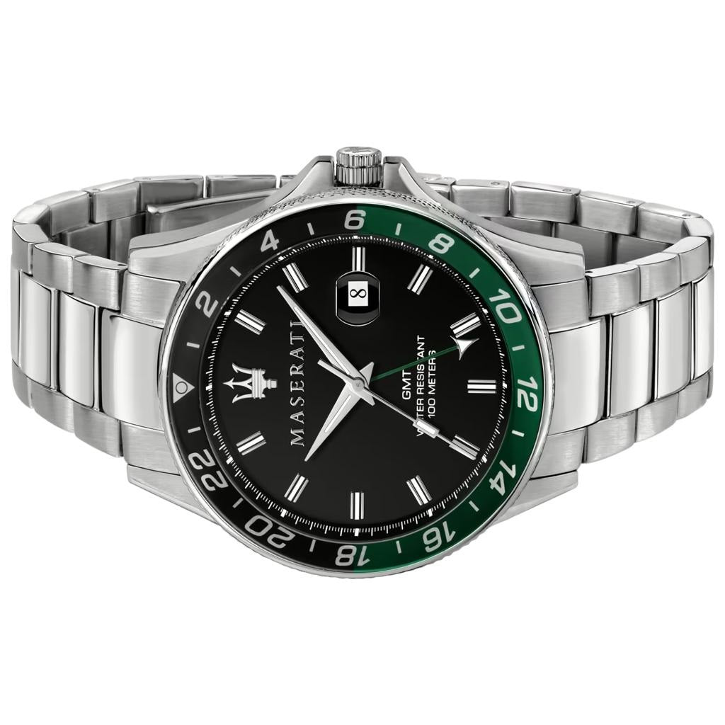 Maserati SFIDA Chronograph Black Dial Silver Steel Strap Watch For Men - R8853140005