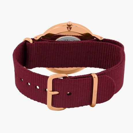 Daniel Wellington Classic Roselyn Black Dial Maroon Nylon Strap Watch For Women - DW00100269