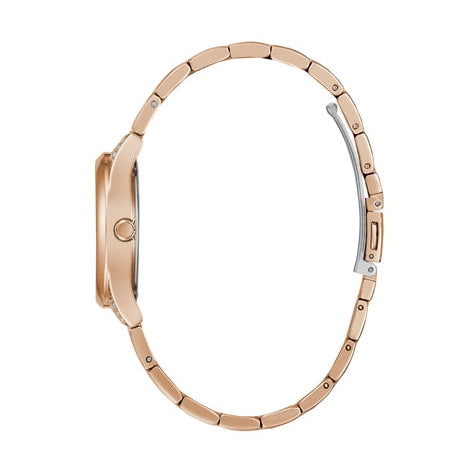 Guess Cubed Analog Black Dial Rose Gold Steel Strap Watch For Women - GW0607L3