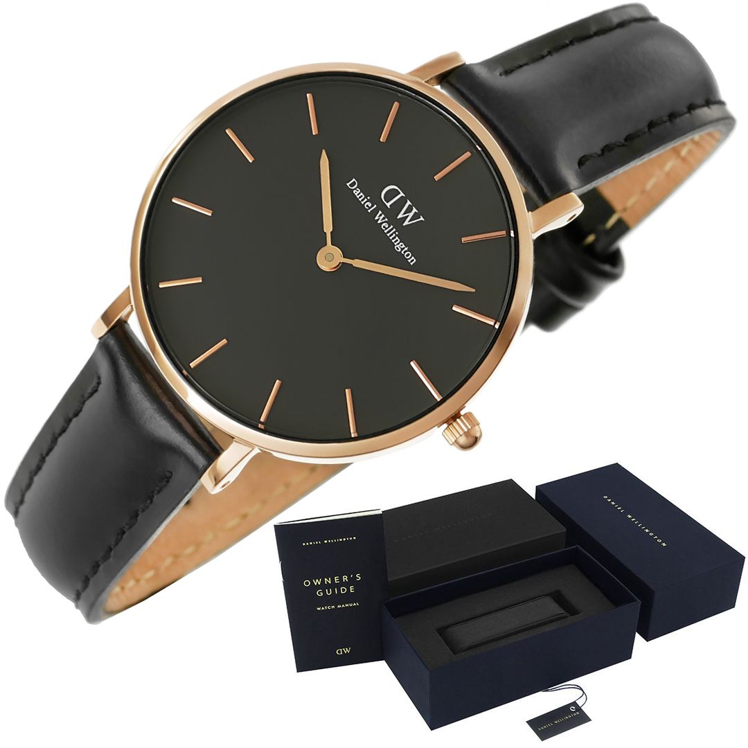 Daniel Wellington Petite Sheffield Black Dial Black Leather Strap Watch For Women - DW00100168