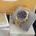 Michael Kors Lexington Chronograph Blue Dial Gold Steel Strap Watch For Women - MK6206