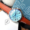 Fossil Grant Chronograph Blue Dial Brown Leather Strap Watch for Men - FS5184