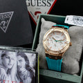Guess Jet Setter White Dial Turquoise Silicone Strap Watch For Women - W0564L3