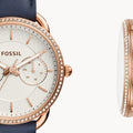 Fossil Tailor White Dial Blue Leather Strap Watch for Women - ES4394