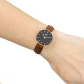 Daniel Wellington Classic Petite St Mawes Black Dial Brown Leather Strap Watch For Women - DW00100225