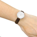Daniel Wellington Classic Petite White Dial Brown Leather Strap Watch For Women - DW00100239
