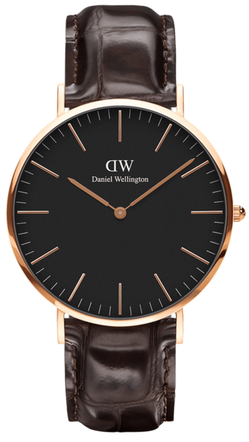 Daniel Wellington Classic York Black Dial Brown Leather Strap Watch For Men - DW00100128