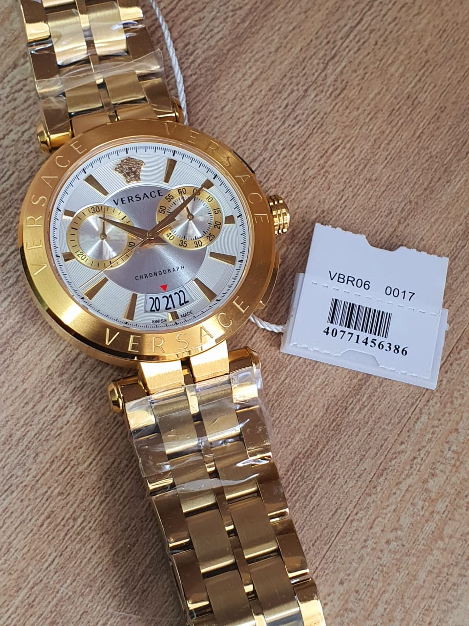 Versace V Racer Chronograph White Dial Gold Steel Strap Watch for Men - VBR060017