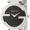 Gucci G Interlocking Black Dial Black Leather Strap Watch For Women - YA133301