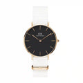 Daniel Wellington Classic Petite Dover Black Dial White NATO Strap Watch For Women - DW00100312