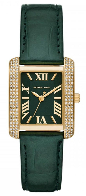 Michael Kors Emery Quartz Diamonds Green Dial Green Leather Strap Watch For Women - MK4697