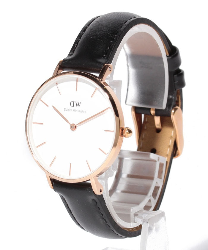 Daniel Wellington Petite Sheffield White Dial Black Leather Strap Watch For Women - DW00100174