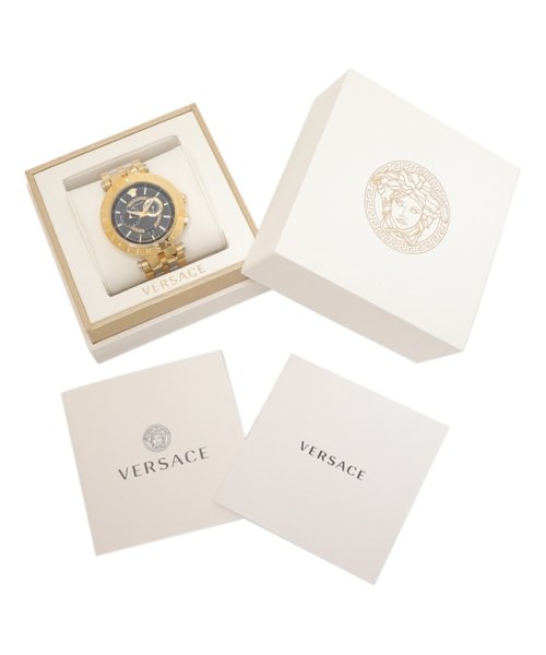 Versace V-Race Quartz Black Dial Gold Steel Strap Watch For Men - VEBV00519
