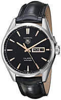 Tag Heuer Carrera Calibre 5 Automatic Black Dial Black Leather Strap Watch for Men - WAR201C.FC6266
