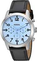 Fossil Pilot Chronograph Sky Blue Dial Black Leather Strap Watch for Men - FS5162