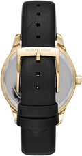 Michael Kors Layton Three Hand Mother of Pearl Black Dial Black Leather Strap Watch For Women - MK2911
