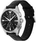 Emporio Armani Claudio Chronograph Black Dial Black Leather Strap Watch For Men - AR11542