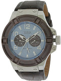 Guess Rigor Analogue Quartz Blue Dial Brown Leather Strap Watch For Men - W0040G10