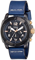 Fossil Modern Machine Chronograph Black Dial Blue Leather Strap Watch for Men - FS5066