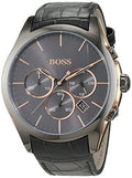 Hugo Boss Onyx Grey Dial Black Leather Strap Watch for Men - 1513366