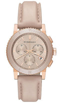 Burberry Chronograph Rose Gold Dial Beige Leather Strap Watch for Women - BU9704