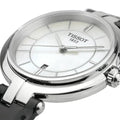 Tissot T Lady Flamingo Mother of Pearl White Dial Black Leather Strap Watch for Women - T094.210.16.111.00