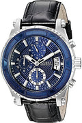 Guess Pinnacle Chronograph Quartz Blue Dial Black Leather Strap Watch For Men - W0673G4