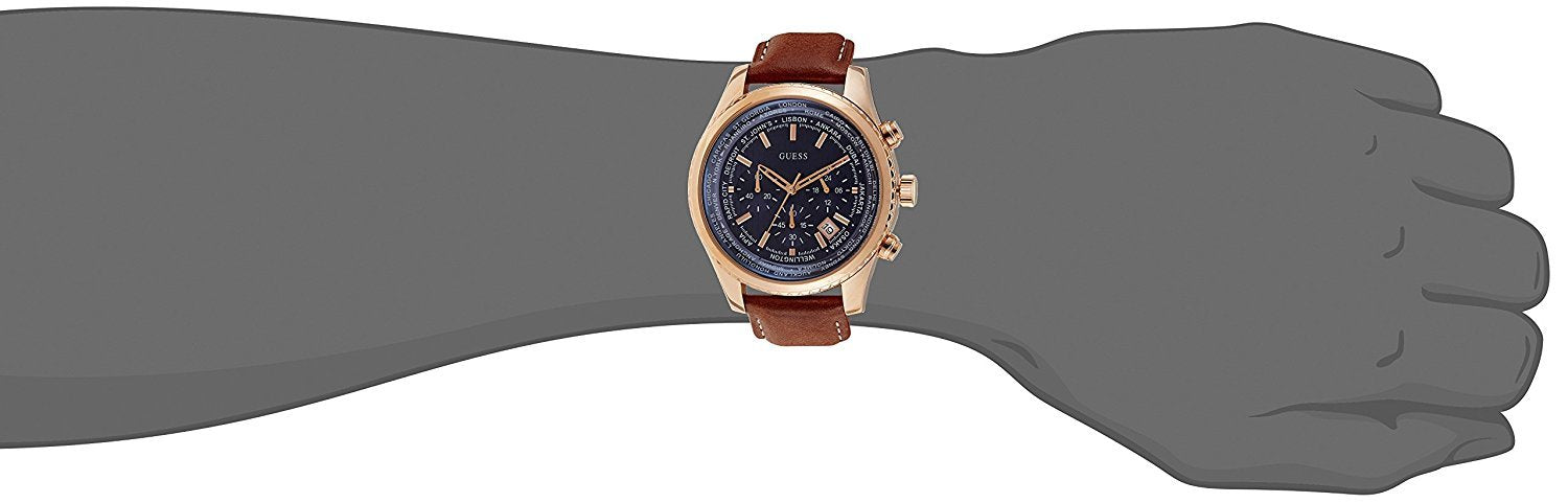 Guess Persuit Chronograph Blue Dial Brown Leather Strap Watch for Men - W0500G1
