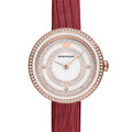 Emporio Armani Two-Hand Analog White Dial Red Leather Strap Watch For Women - AR11532