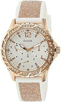 Guess Swirl Quartz Silver Dial White Rubber Strap Watch For Women - W1096l2