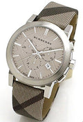 Burberry The City Smoke Dial Checked Brown Leather Strap Watch for Men - BU9358