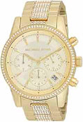 Michael Kors Ritz Chronograph Gold Dial Gold Steel Strap Watch For Women - MK6484