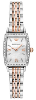 Emporio Armani Gianni T Bar White Mother Of Pearl Dial Two Tone Steel Strap Watch For Women - AR11519