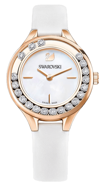 Swarovski Lovely Crystals Mother of Pearl Dial White Leather Strap Watch for Women - 5242904