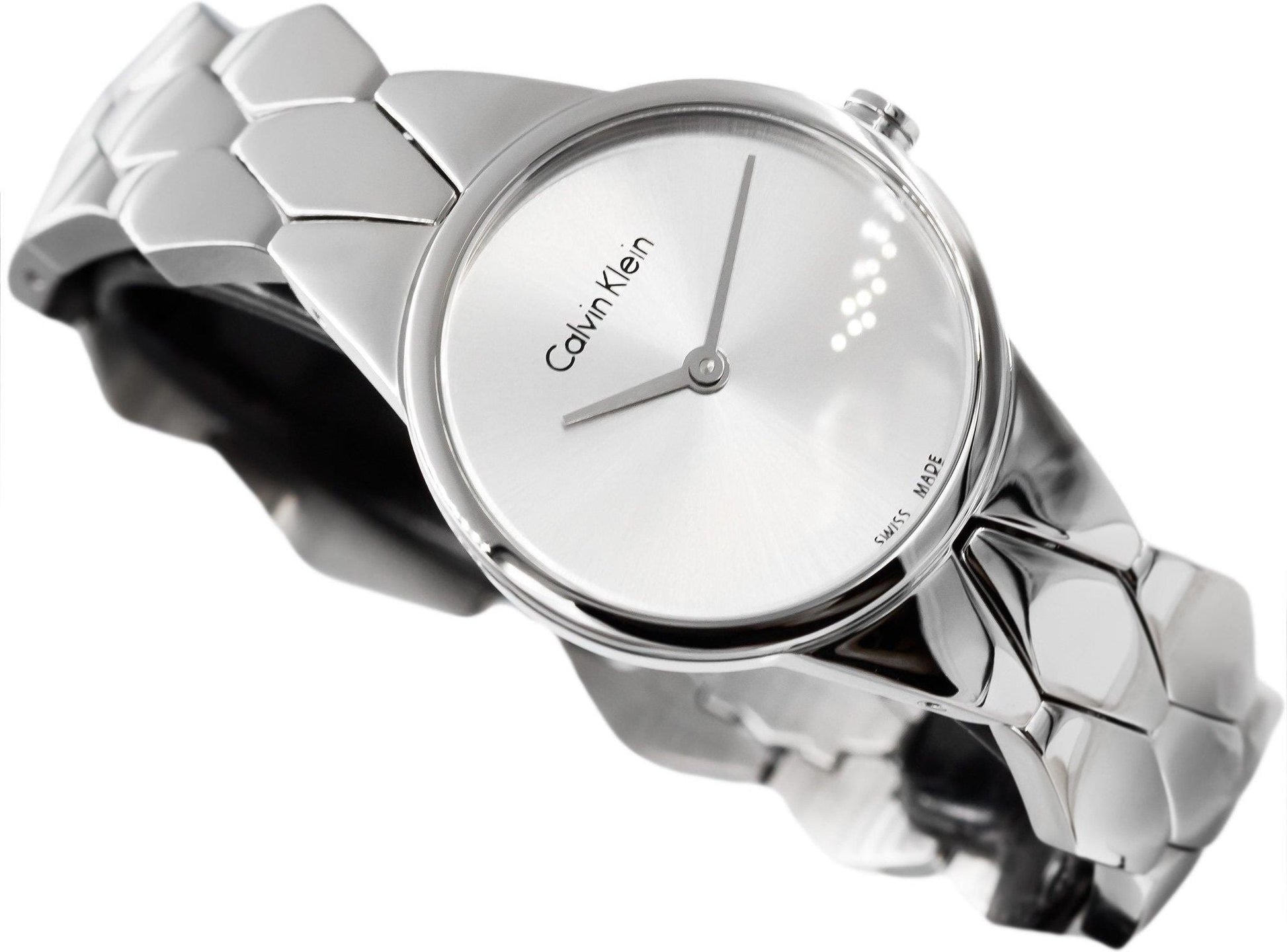 Calvin Klein Snake Silver Dial Silver Steel Strap Watch For Women - K6E23146