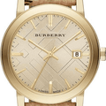 Burberry The City Gold Dial Haymarket Brown Leather Strap Watch for Women - BU9026