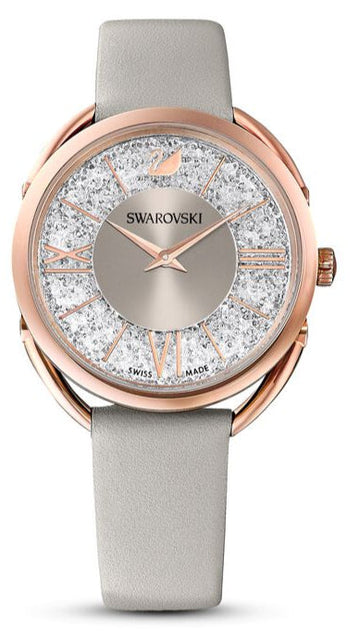 Swarovski Crystalline Glam Silver Dial Grey Leather Strap Watch for Women - 5452455