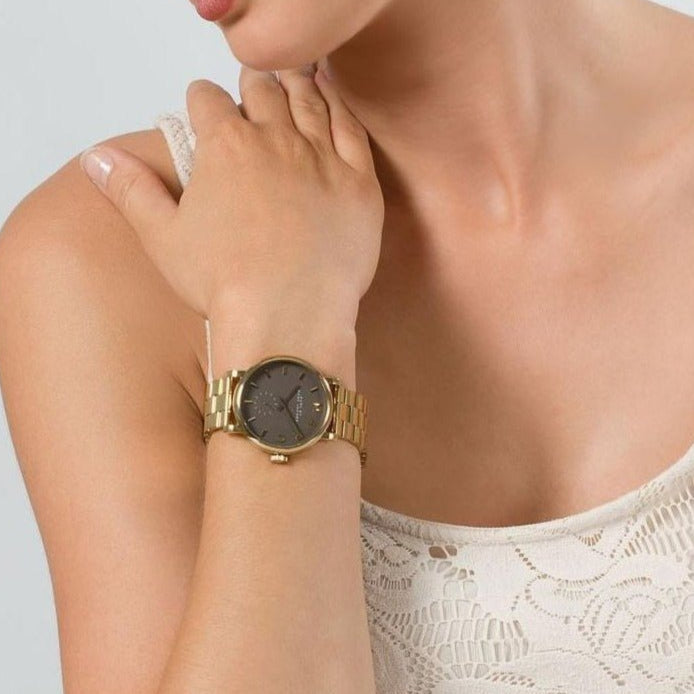 Marc Jacobs Baker Grey Dial Gold Steel Strap Watch for Women - MBM3281