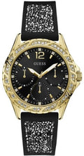 Guess Swirl Quartz Black Dial Black Silicone Strap Watch for Women - W1096L3