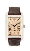 Emporio Armani Classic Beige Dial Brown Leather Strap Watch For Men - AR0154