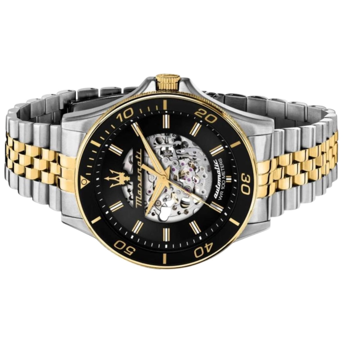 Maserati SFIDA Automatic Skeleton Black Dial Two Tone Steel Strap Watch For Men - R8823140010