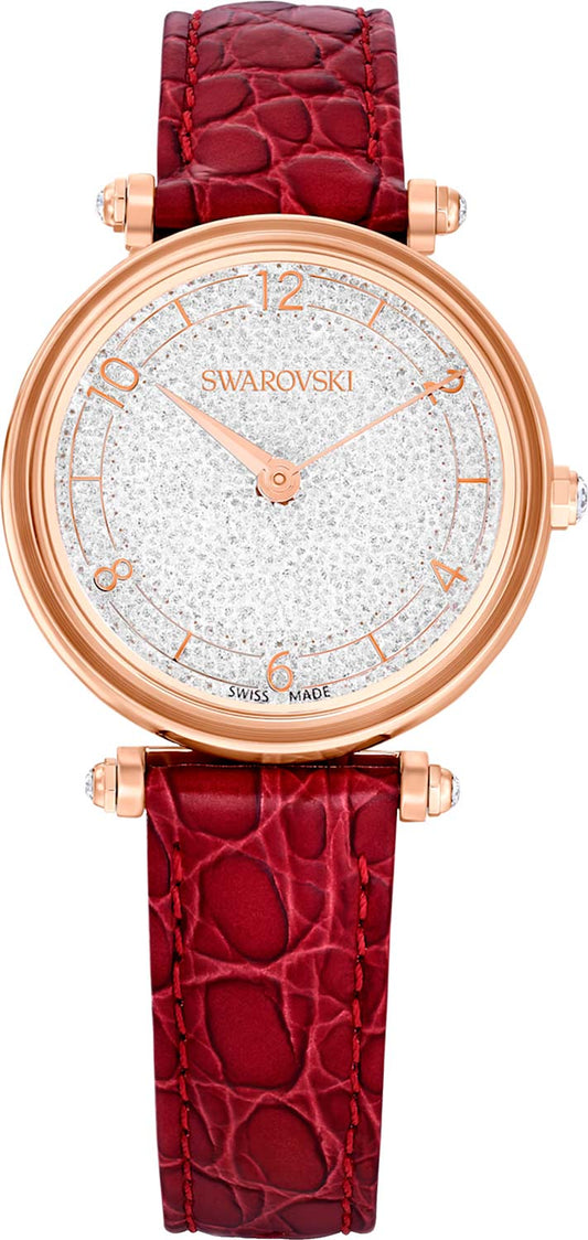 Swarovski Crystalline Wonder Silver Dial Red Leather Strap Watch for Women - 5656905