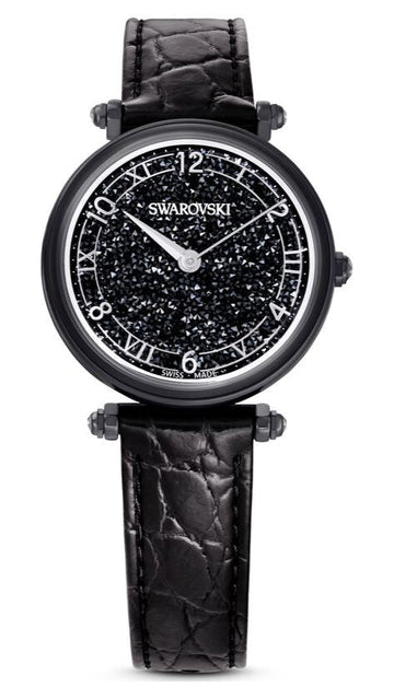 Swarovski Crystalline Wonder Black Dial Black Leather Strap Watch for Women - 5664311