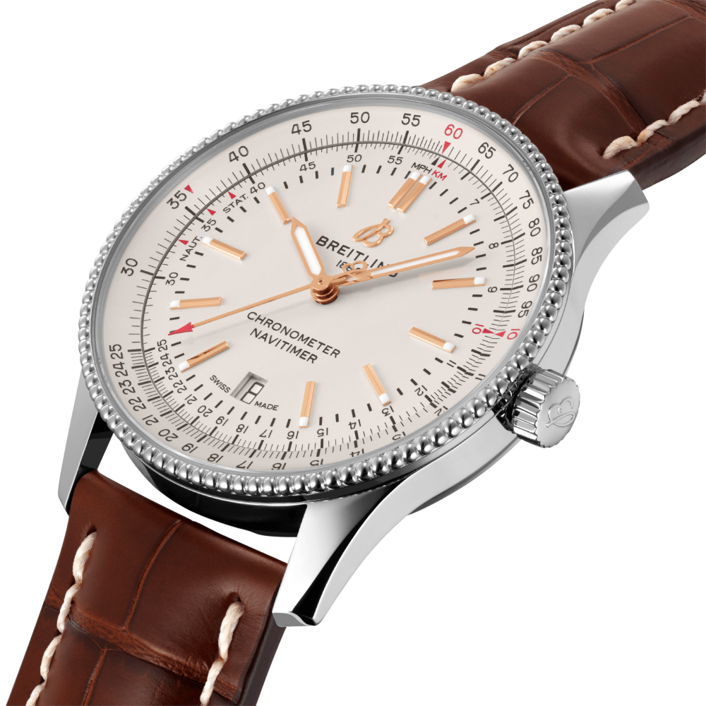 Breitling Navitimer Automatic 41 White Dial Brown Leather Strap Watch for Men - A17326211G1P2