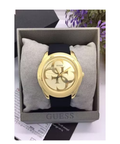 Guess G Twist Gold Dial Black Leather Strap Watch for Women - W0911L3