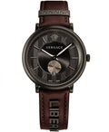 Versace V-Circle Manifesto Black Dial Maroon Leather Strap Watch for Men - VBQ040017